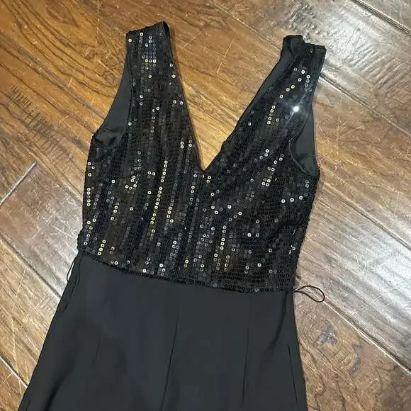 H&M Black Sequin Bodice Sleeveless Wide Leg Jumpsuit - Picture 2 of 5
